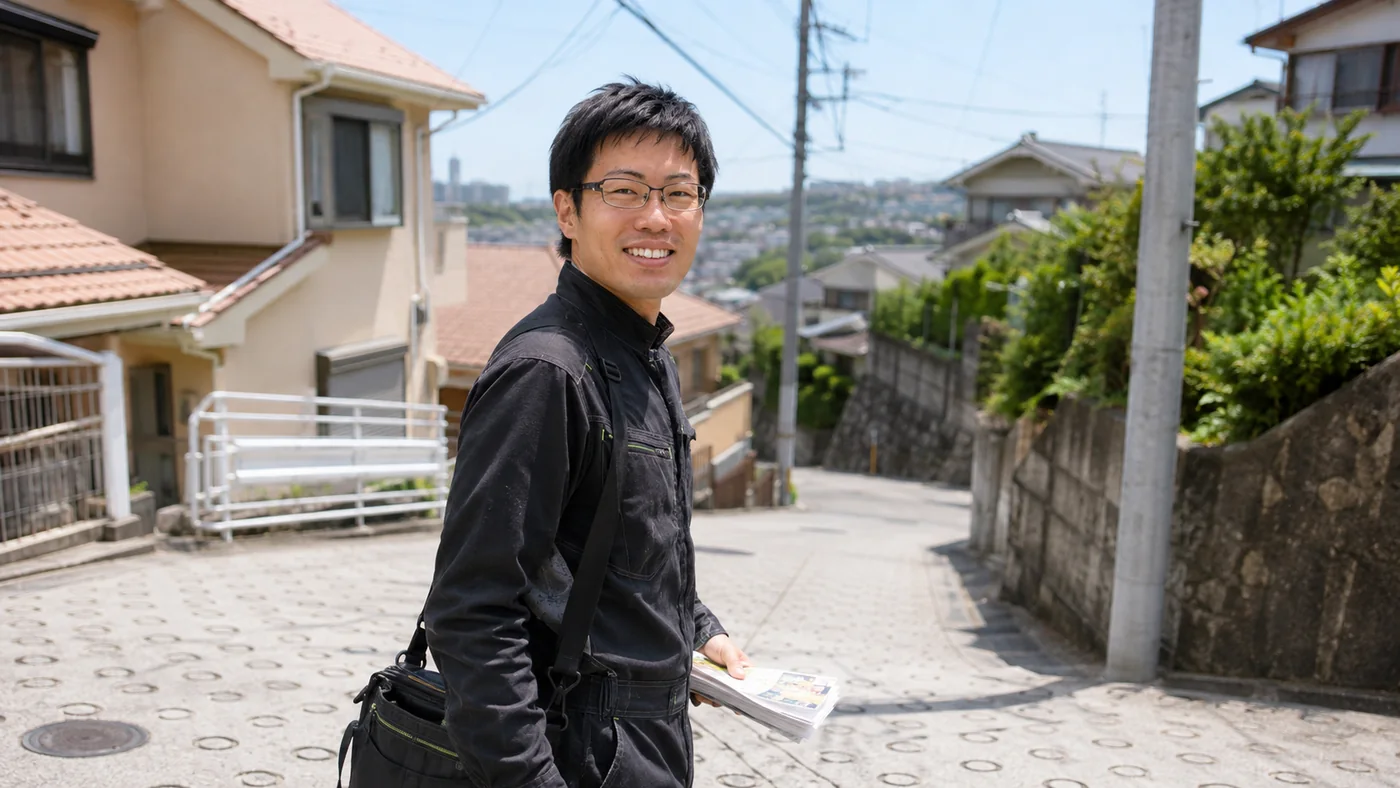 坂道を歩いている場面
